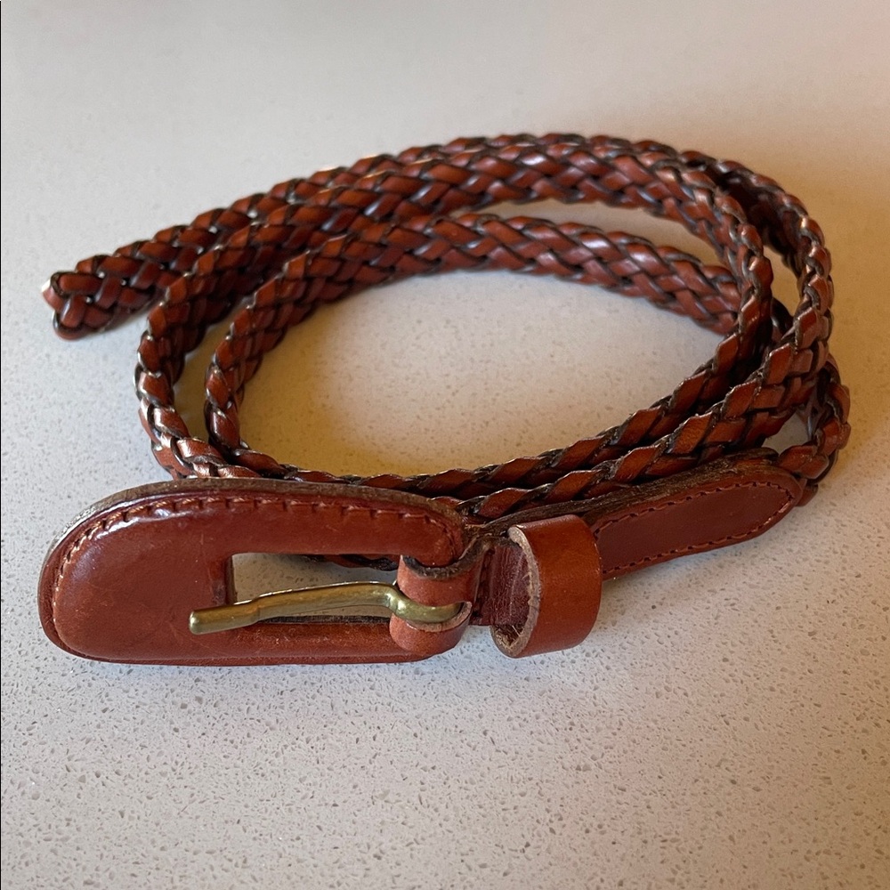 Geomo Leather Braided Super Skinny Unique Women's Belt Size M NWOT